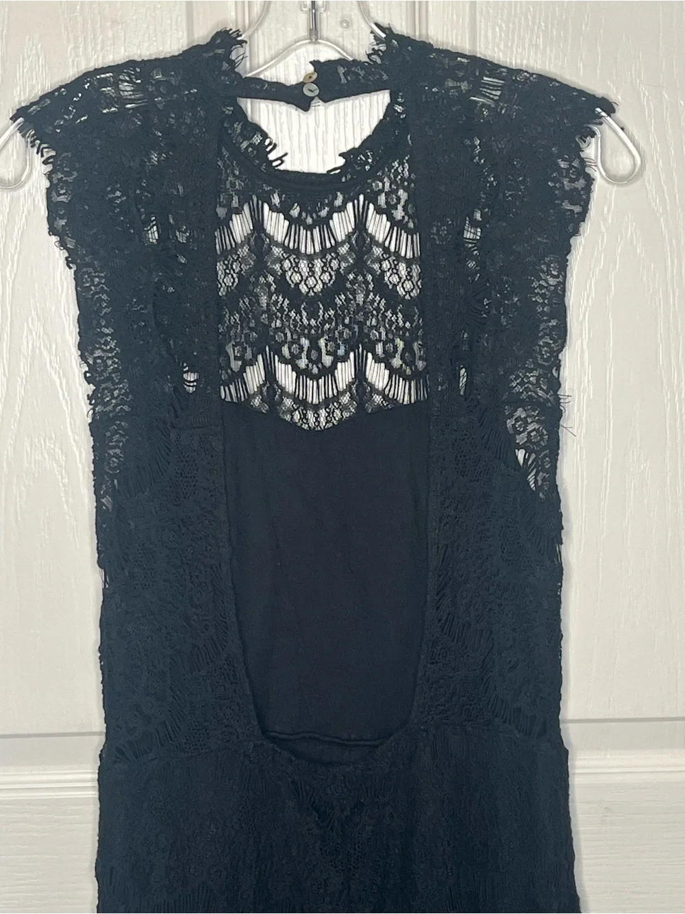 Free People Daydream Elegant Black Lace Mini Dress Sleeveless High Neck Sz M - Picture 7 of 13